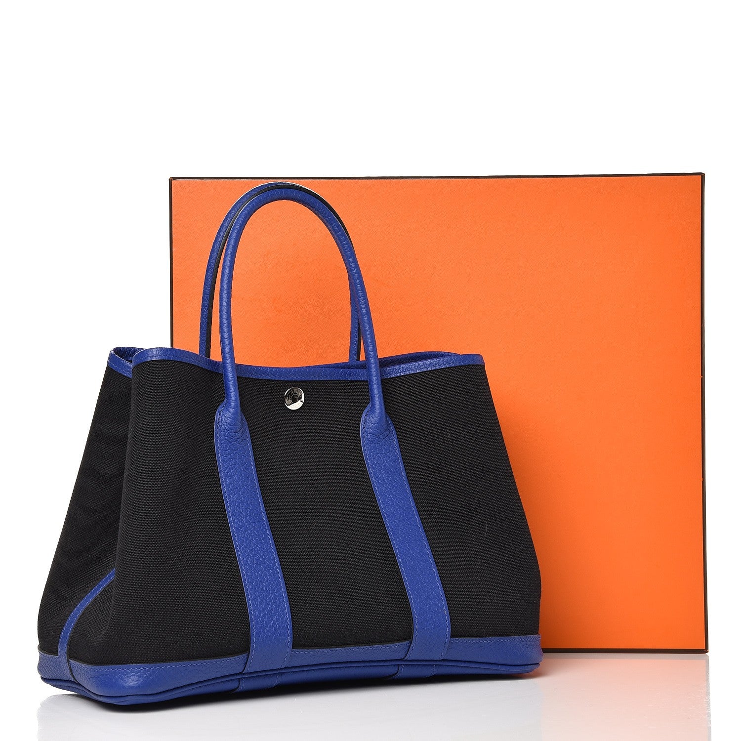 Hermes Toile Militaire Vache Country Garden Party Tote 30 Noir Bleu Electrique 7 of 7