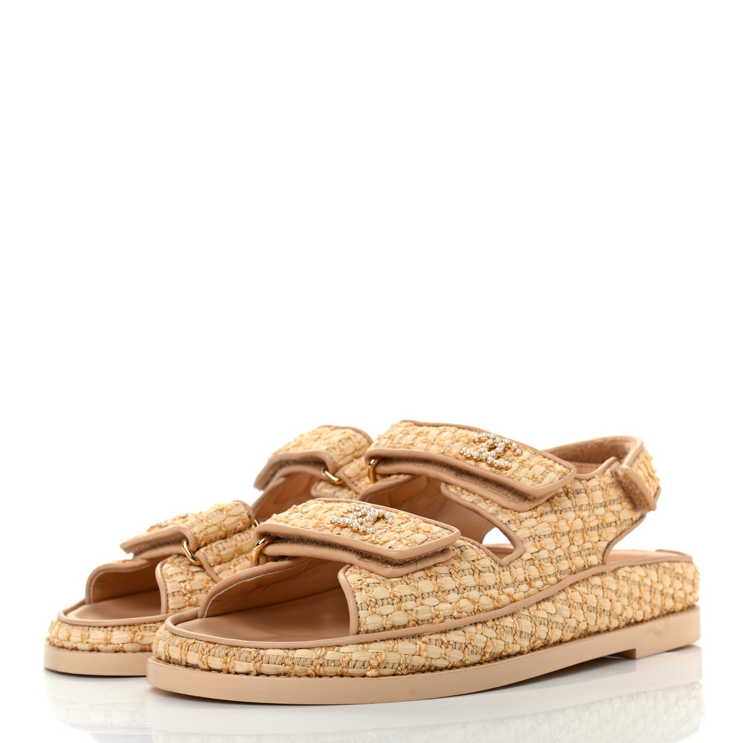 Chanel Braided Fabric Velcro Dad Sandals 36.5 Beige 3 of 8