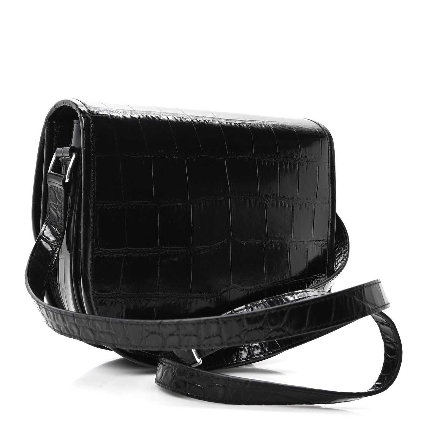 Calfskin Crocodile Embossed Medium Triomphe Besace Black