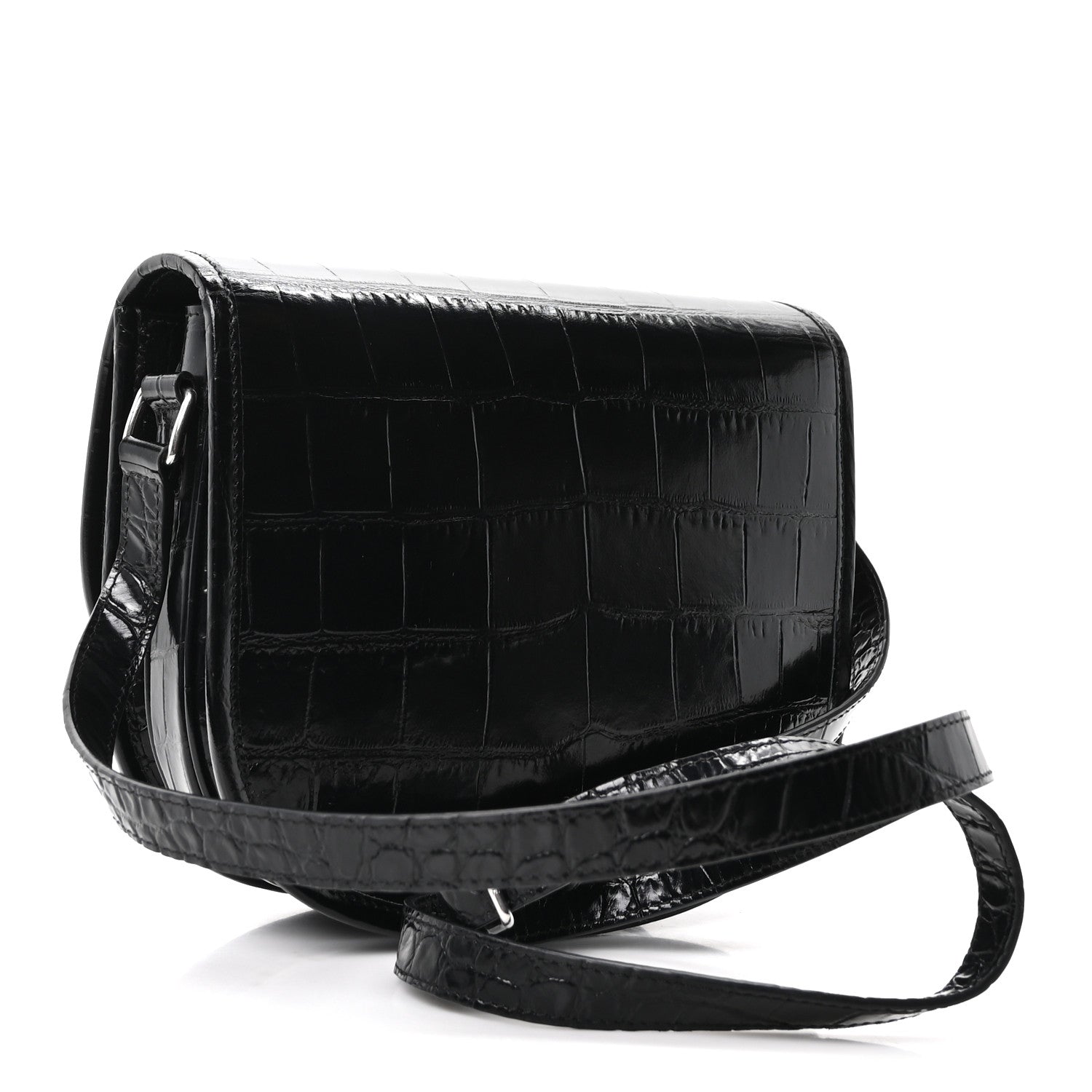 Celine Calfskin Crocodile Embossed Medium Triomphe Besace Black 3 of 11