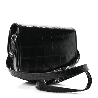 Celine Calfskin Crocodile Embossed Medium Triomphe Besace Black 3 of 11