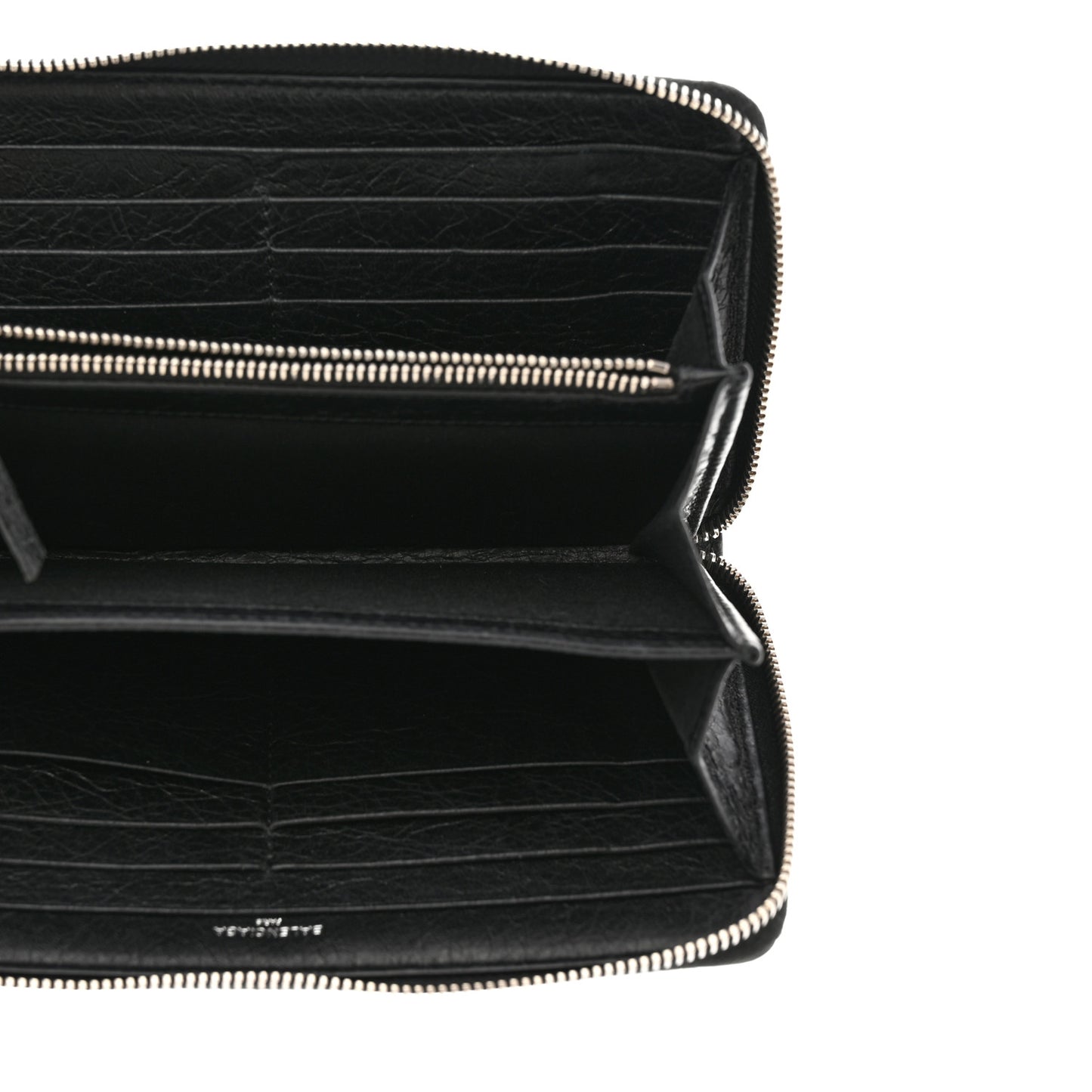 Agneau Classic Silver Hardware Continental Zip Around Wallet Black