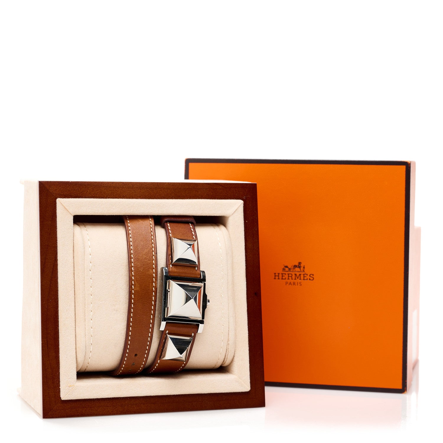 Hermes Stainless Steel Barenia 23mm Medor Double Tour Quartz Watch Fauve 5 of 5
