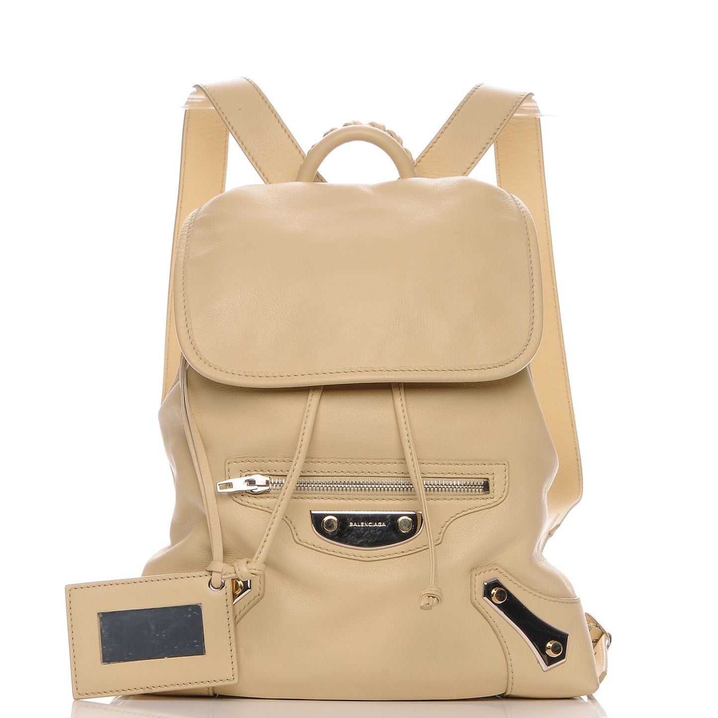 Veau Amp Plate Silver Hardware Traveler Backpack Beige Argile