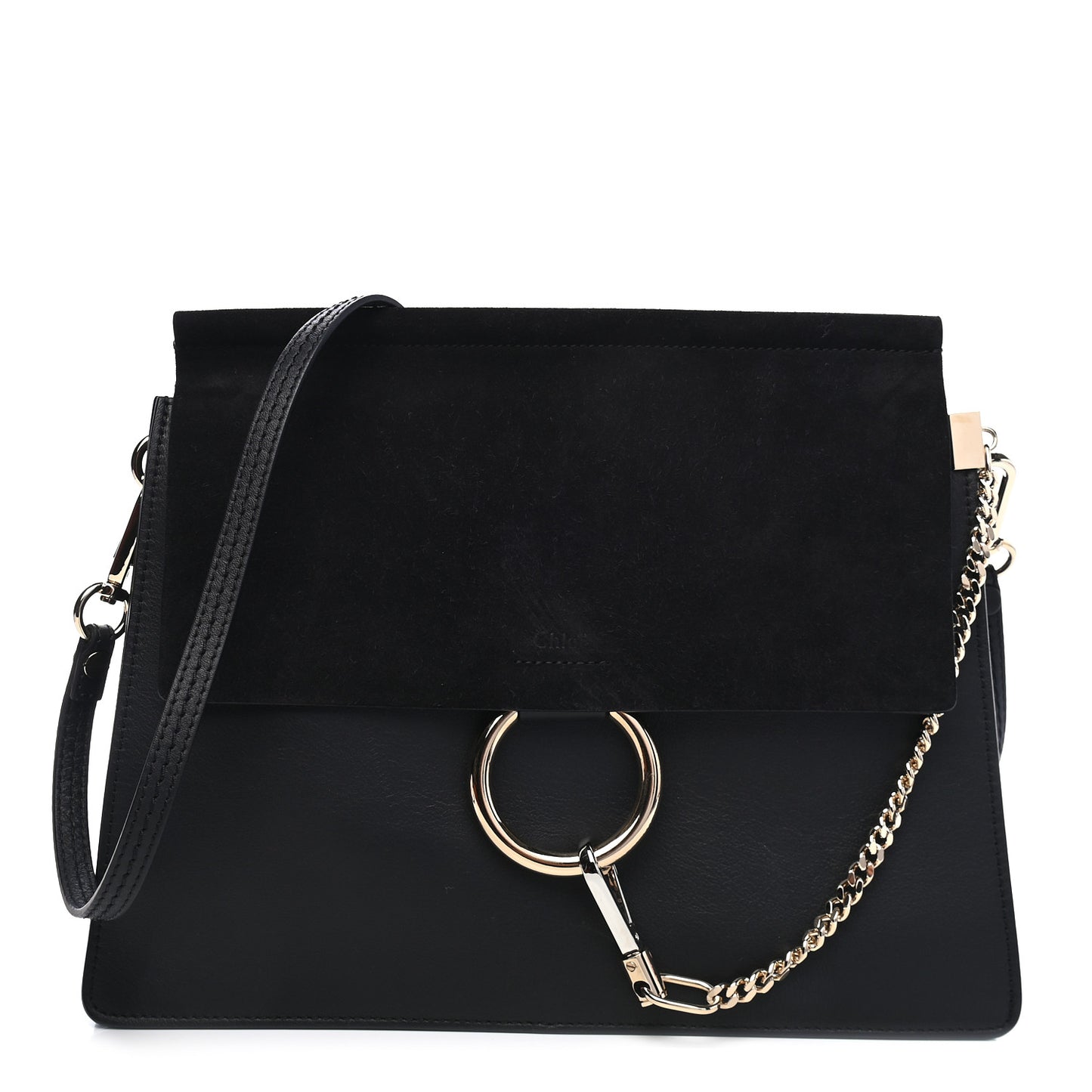 Suede Calfskin Medium Faye Shoulder Bag Black