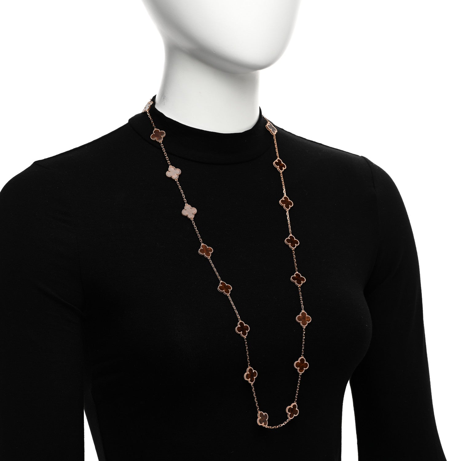 Van Cleef & Arpels 18K Rose Gold Letterwood 20 Motifs Vintage Alhambra Necklace 2 of 6