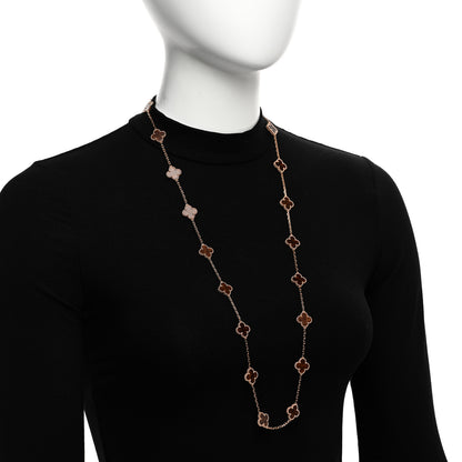 Van Cleef & Arpels 18K Rose Gold Letterwood 20 Motifs Vintage Alhambra Necklace 2 of 6