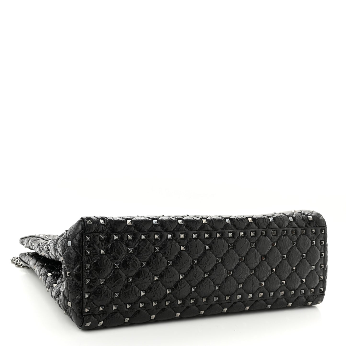 Craquele Nappa Rockstud Spike Shoulder Tote Black