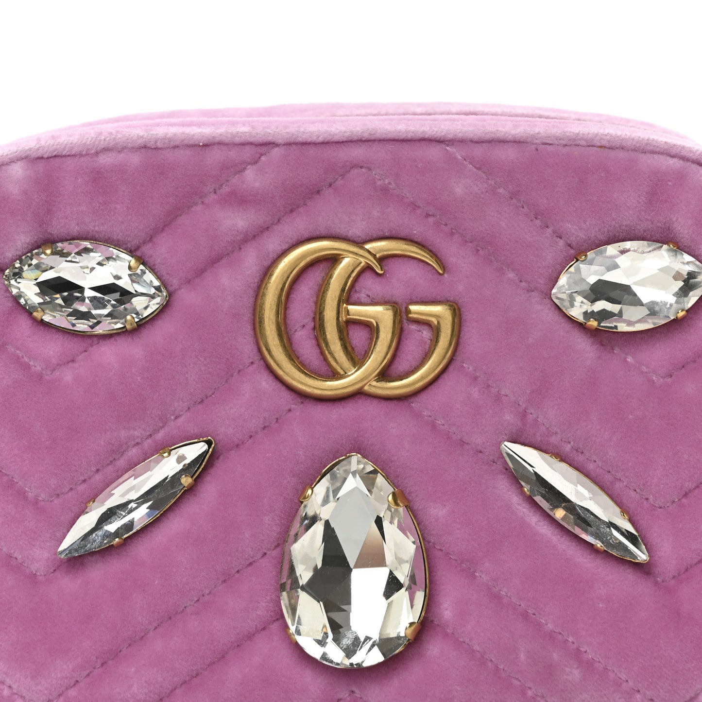 Velvet Matelasse Marquise Crystals Mini GG Marmont Chain Shoulder Bag Malva