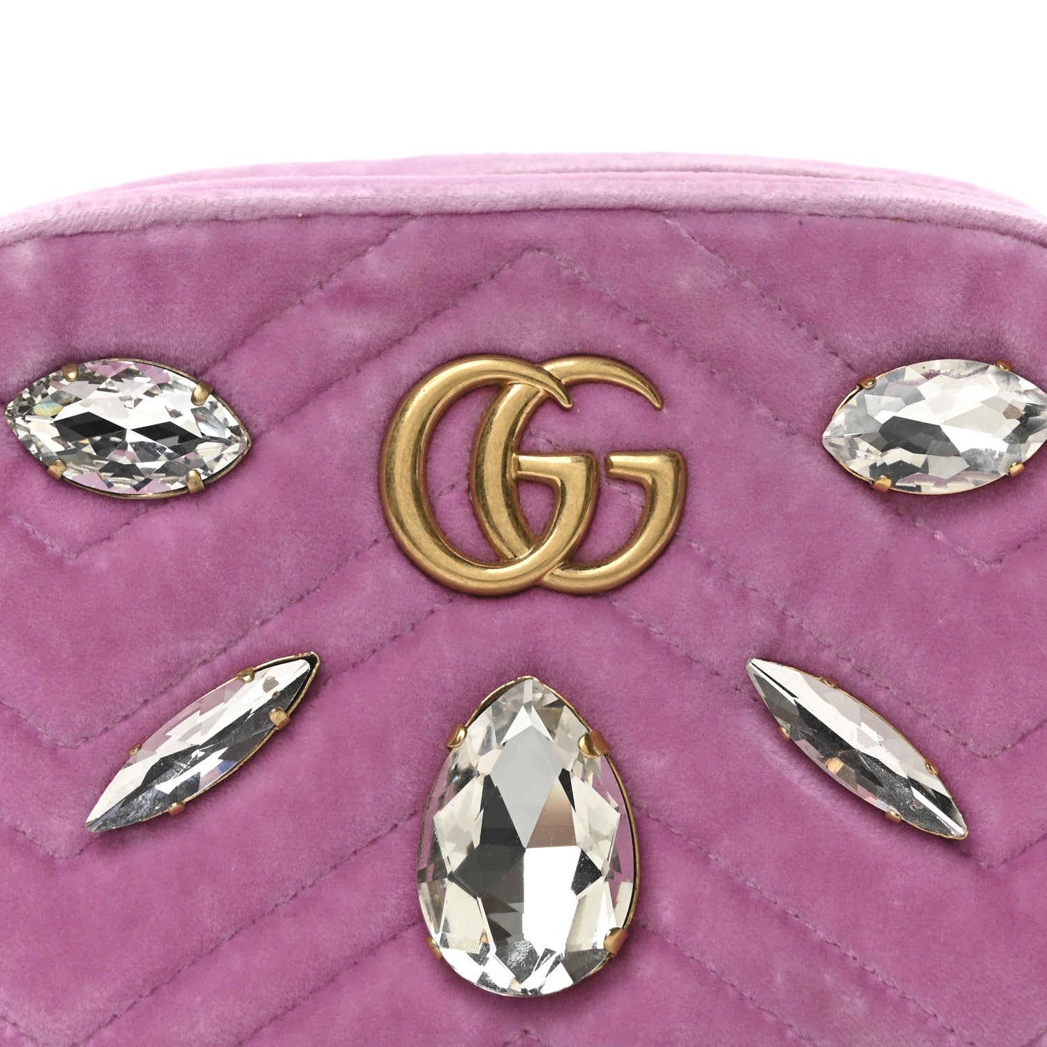 Gucci Velvet Matelasse Marquise Crystals Mini GG Marmont Chain Shoulder Bag Malva 8 of 10
