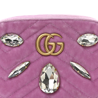 Gucci Velvet Matelasse Marquise Crystals Mini GG Marmont Chain Shoulder Bag Malva 8 of 10