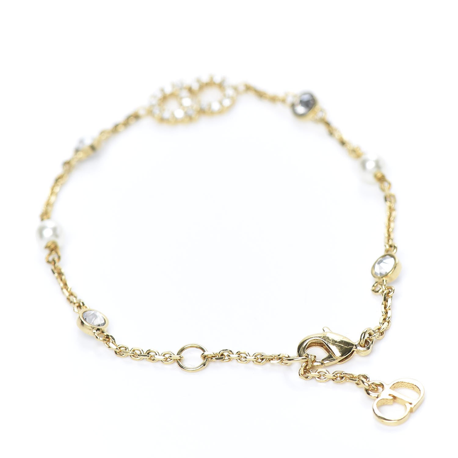 Christian Dior Metal Crystal Pearl CD Bracelet Gold 3 of 4