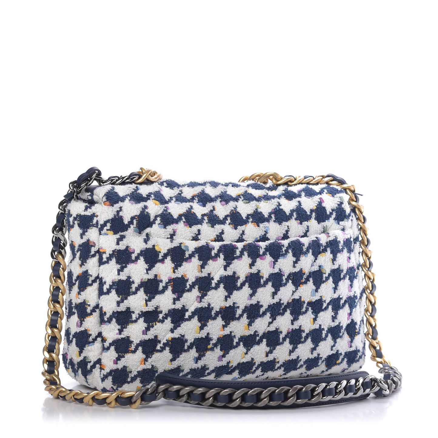 Tweed Quilted Large 19 Flap Ecru Navy Blue Multicolor