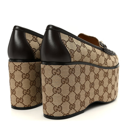 Gucci Canvas GG Monogram Horsebit Calfskin Womens Horsebit Platform Loafers 39.5 Beige Ebony Cocoa 5 of 10