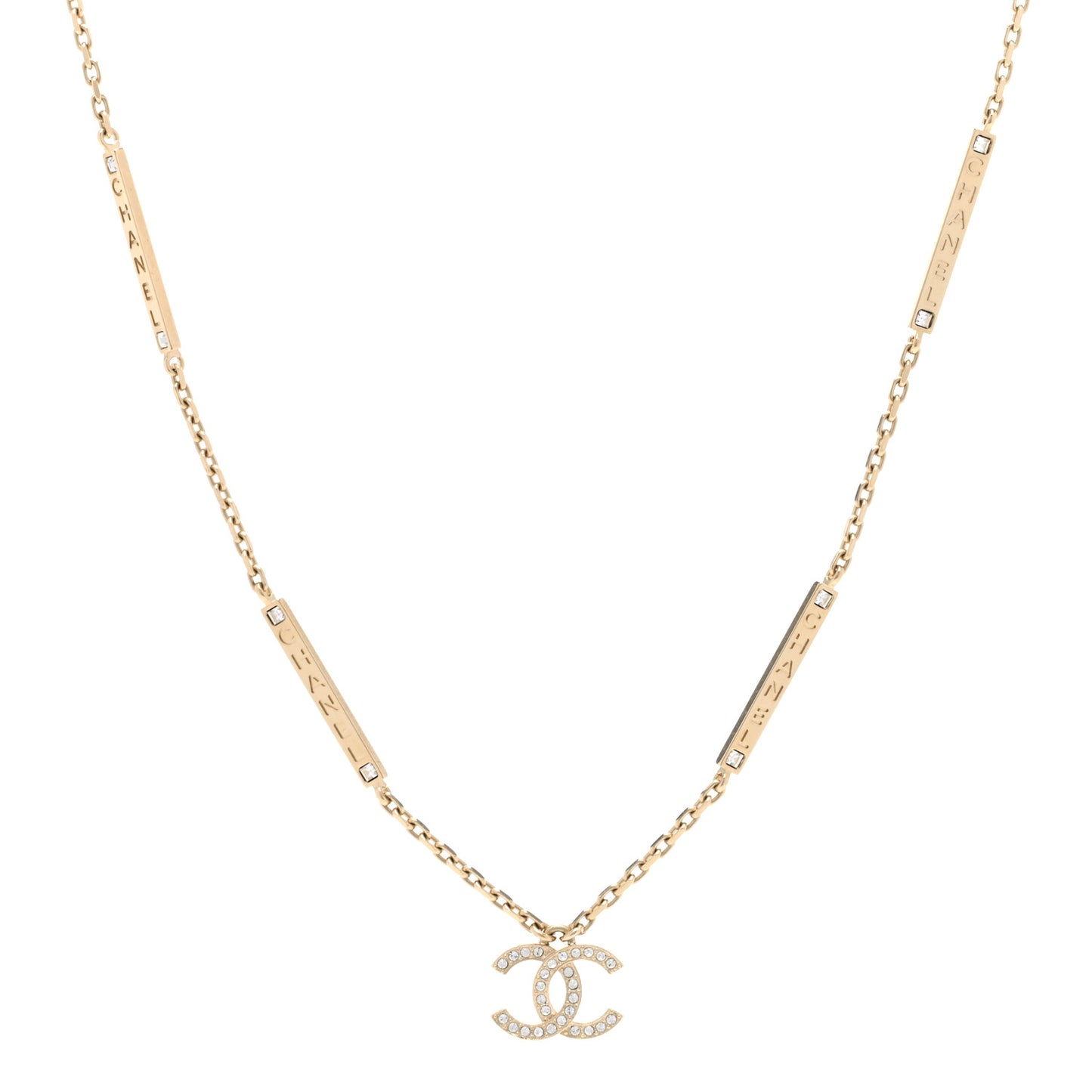 Crystal CC Logo Bar Necklace Gold