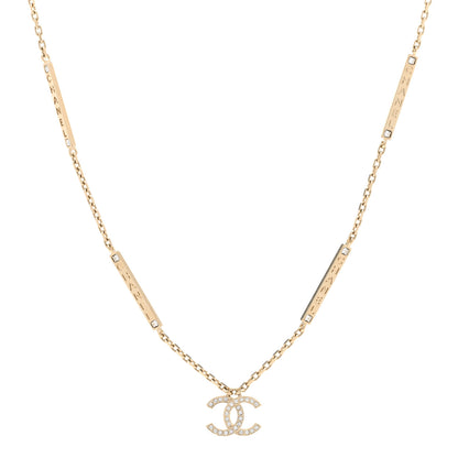 Chanel Crystal CC Logo Bar Necklace Gold 1 of 5