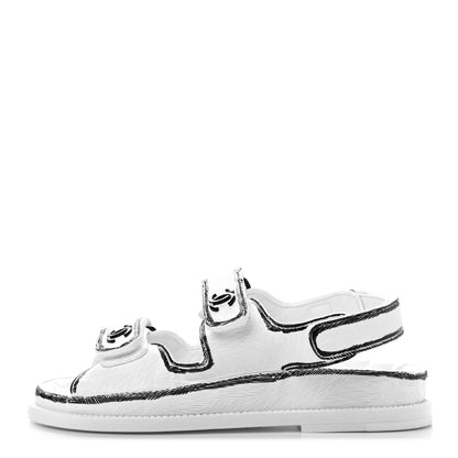 Chanel Printed Calfskin Velcro Dad Sandals 35 White Black 1 of 6