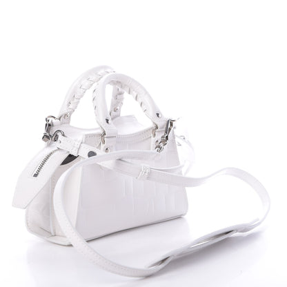 Balenciaga Semi Shiny Calfskin Crocodile Embossed Neo Classic Silver Hardware Nano City Crossbody White 3 of 10