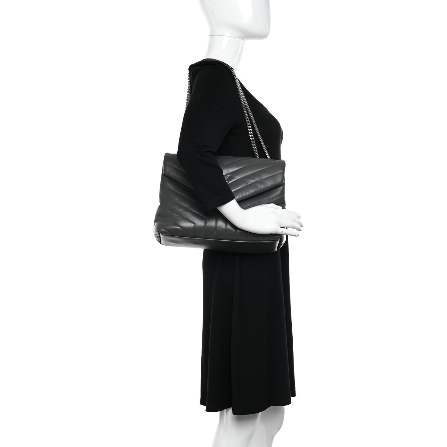 Calfskin Y Quilted Monogram Medium Loulou Chain Satchel Asphalt