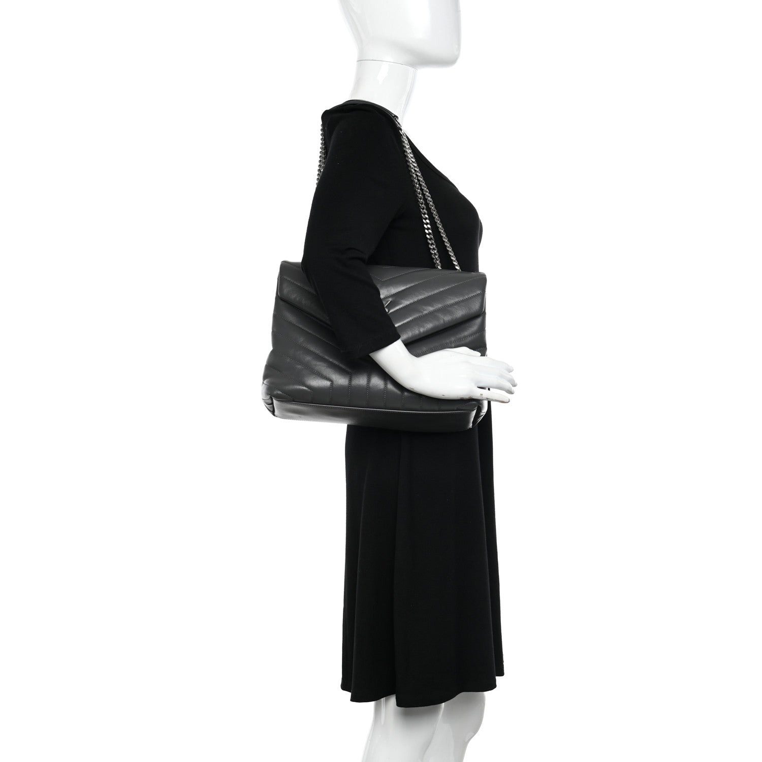 Saint Laurent Calfskin Y Quilted Monogram Medium Loulou Chain Satchel Asphalt 2 of 11