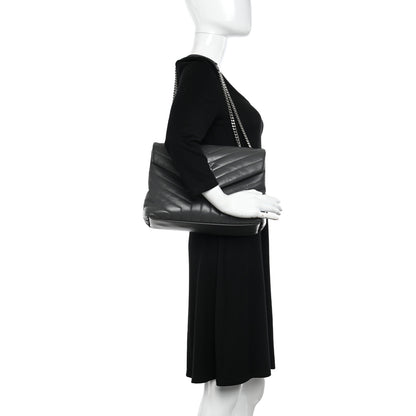 Saint Laurent Calfskin Y Quilted Monogram Medium Loulou Chain Satchel Asphalt 2 of 11