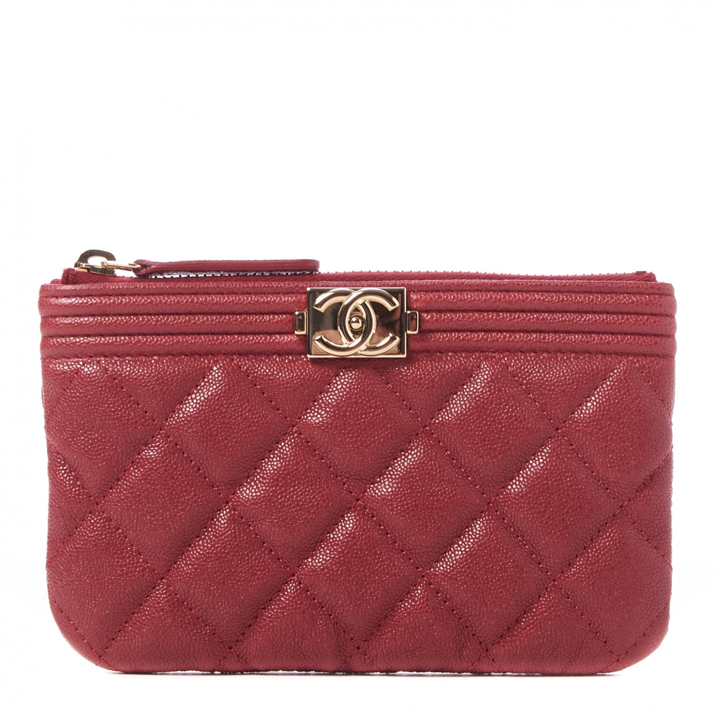 Caviar Quilted Zipped Boy Pouch Red