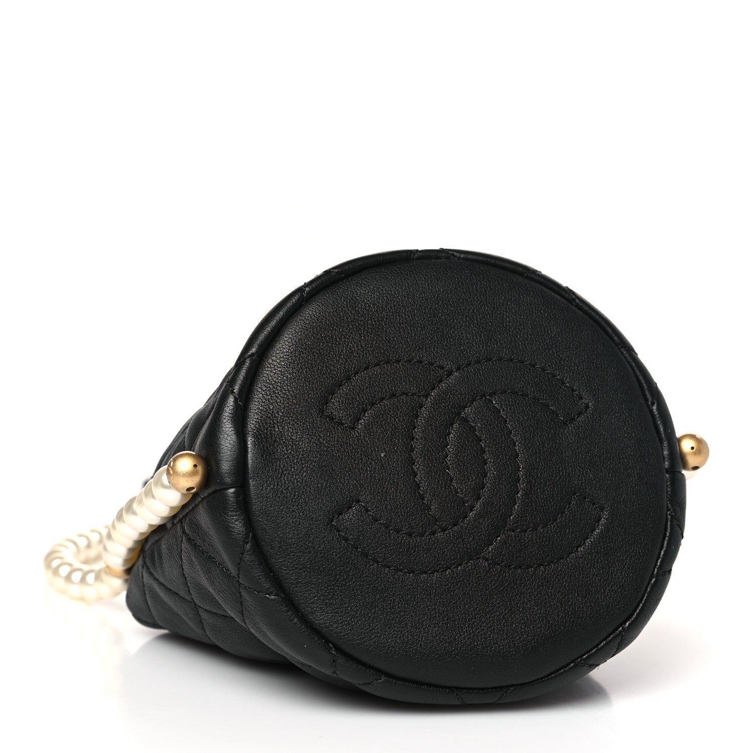 Chanel Calfskin Quilted Pearl Mini About Pearls Drawstring Bucket Bag Black 4 of 9