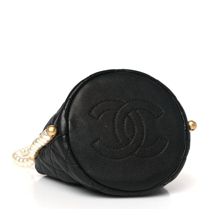 Chanel Calfskin Quilted Pearl Mini About Pearls Drawstring Bucket Bag Black 4 of 9