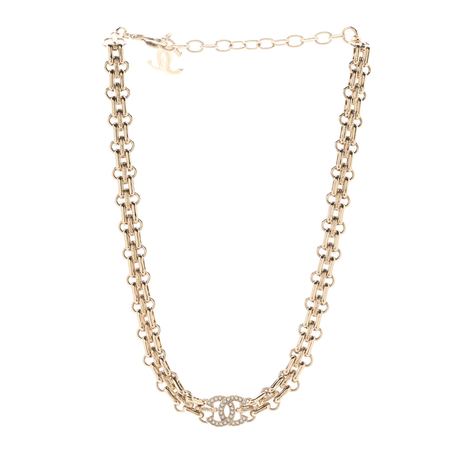 Chanel Metal Crystal CC Choker Necklace Gold 3 of 7