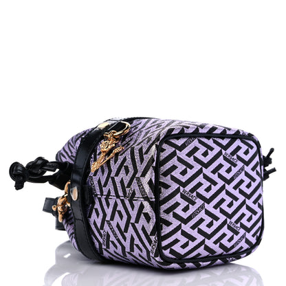 Versace Coated Canvas La Greca Glitter Print Mini Bucket Bag Orchid Black 4 of 8