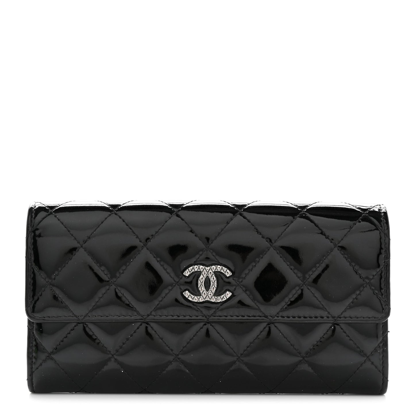 Patent Quilted Large Brilliant Flap Wallet Black
