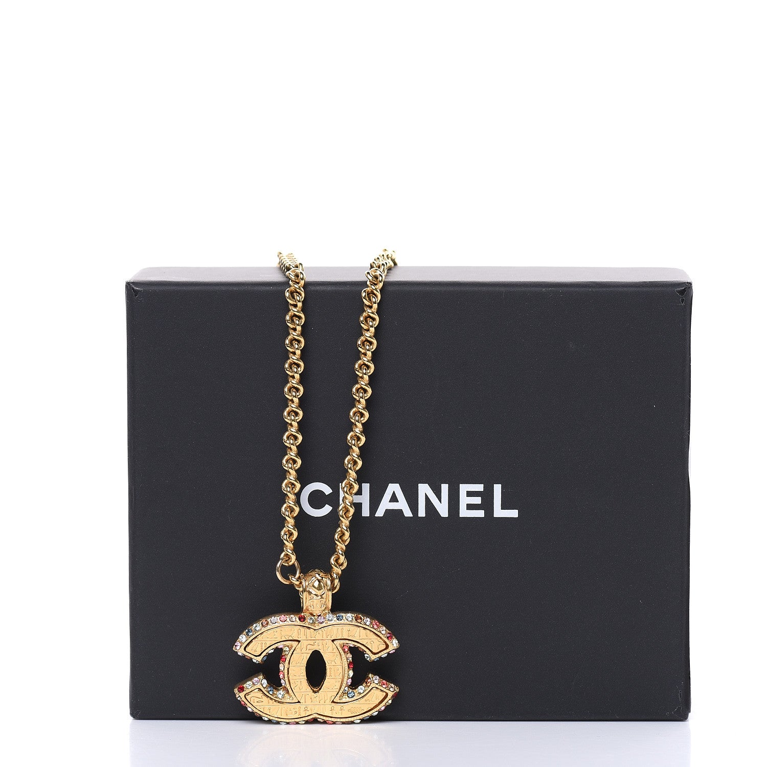Chanel Crystal CC Pendant Necklace Gold Multicolor 6 of 6