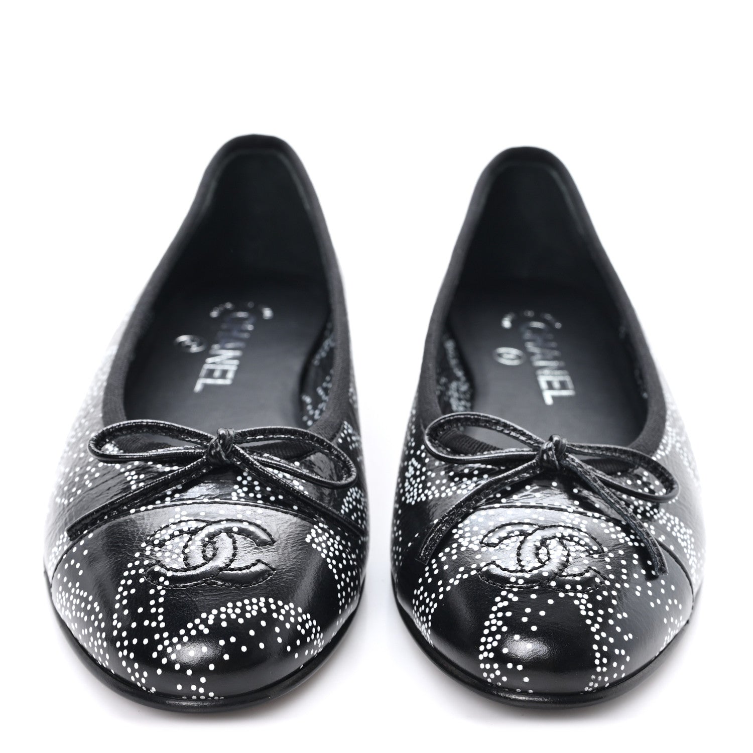 Chanel Calfskin Camellia Printed Cap Toe Ballerina Flats 36.5 Black White 3 of 10