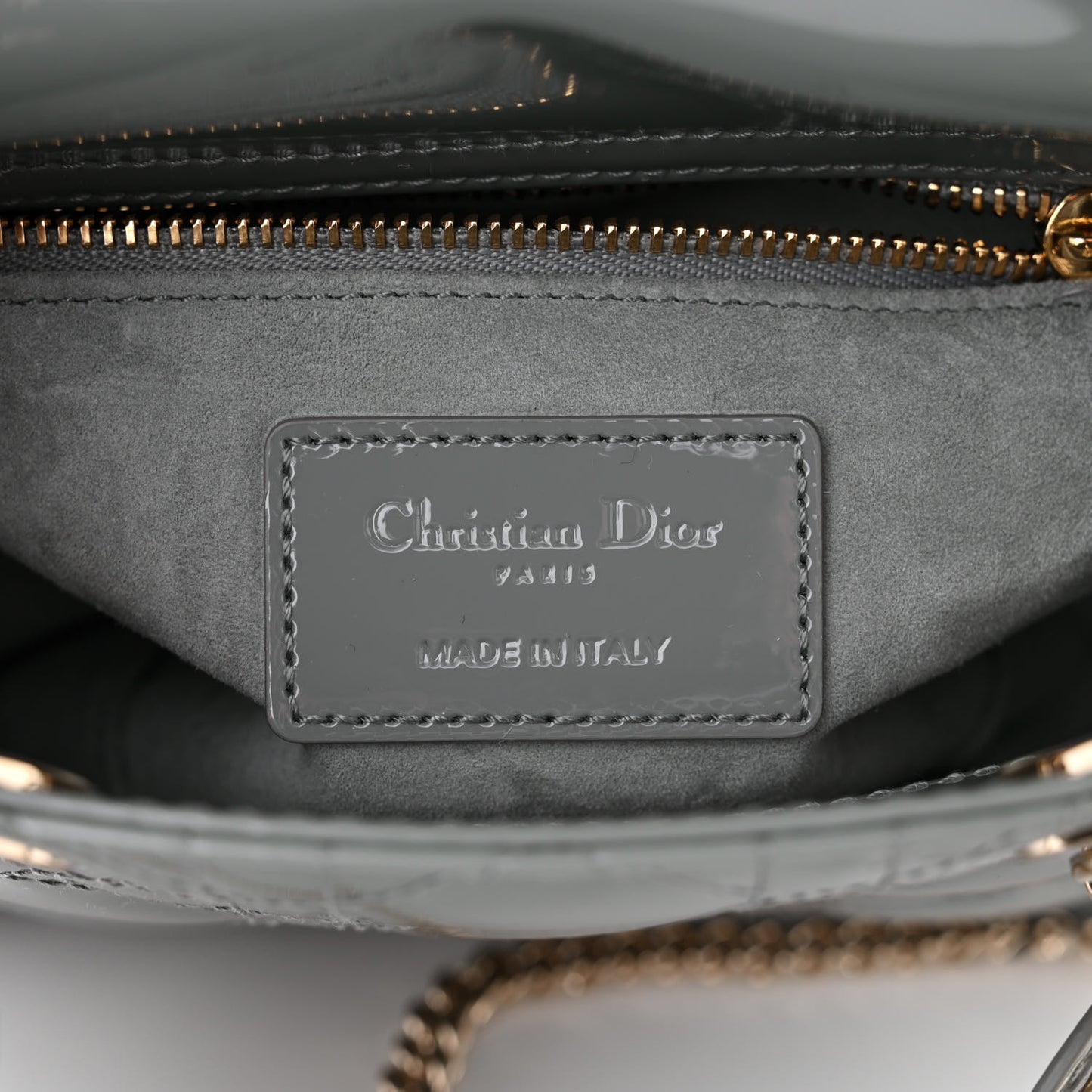 Patent Cannage Mini Lady Dior Grey Stone