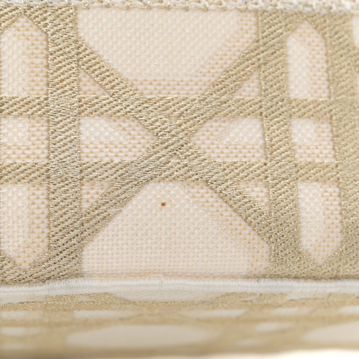 Canvas Cannage Embroidered Brocart Hat Basket Bag White Gold