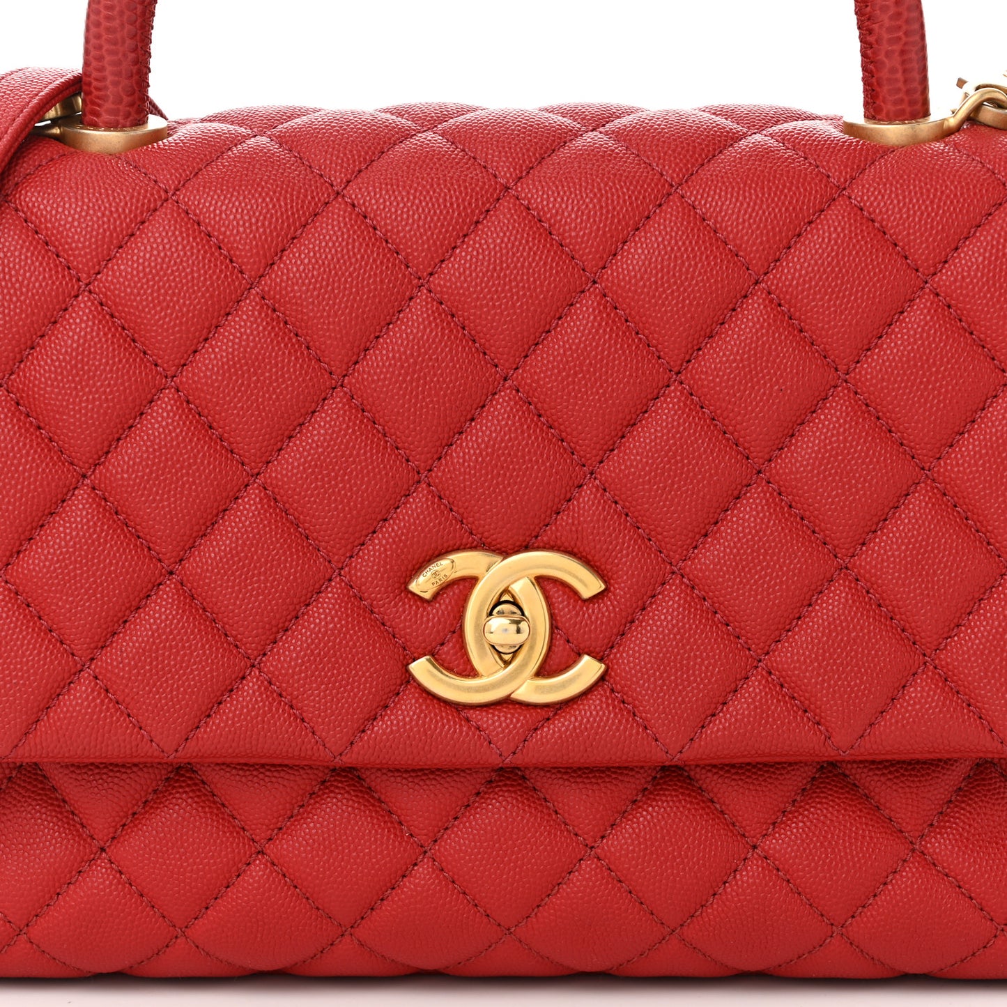 Caviar Lizard Embossed Quilted Small Coco Handle Flap Red