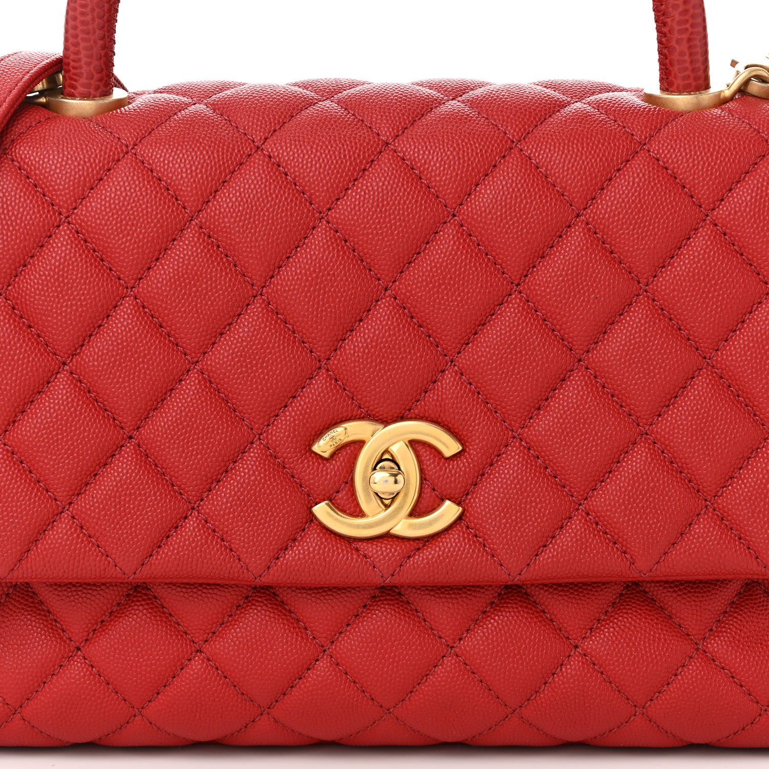 Chanel Caviar Lizard Embossed Quilted Small Coco Handle Flap Red 8 of 11