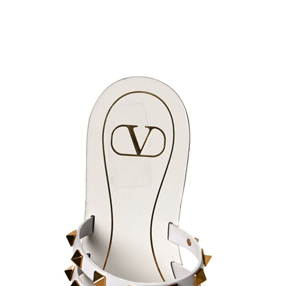 Valentino Garavani Calfskin Rockstud Flair Caged Flat Slide Sandals 36.5 White 9 of 10