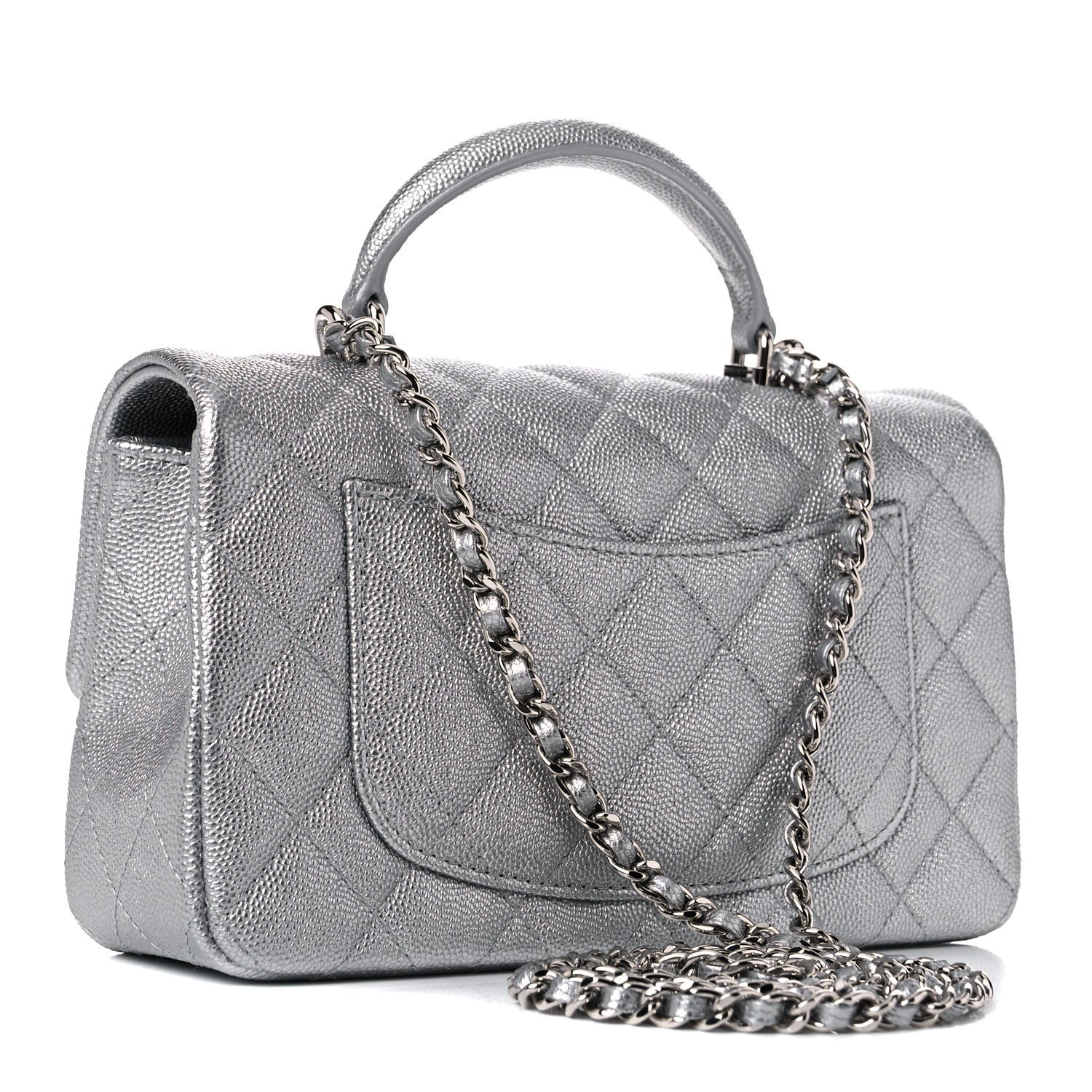 Chanel Metallic Caviar Quilted Mini Top Handle Rectangular Flap Silver 3 of 10