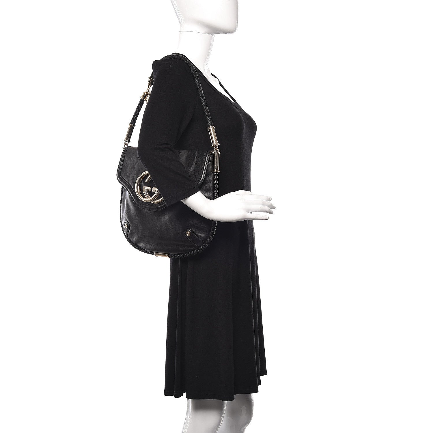 Gucci Calfskin Medium Britt Tassel Shoulder Bag Black 2 of 15