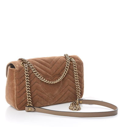 Gucci Velvet Matelasse Small GG Marmont Shoulder Bag Taupe 3 of 9