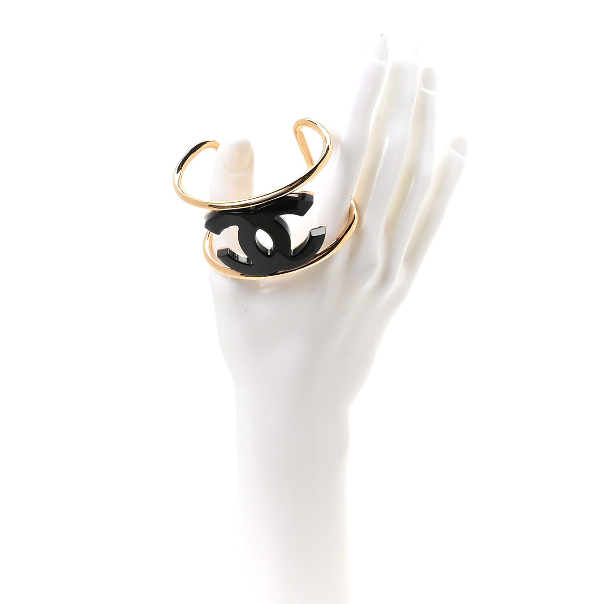 Chanel Metal Resin CC Cuff S Gold Black 2 of 5