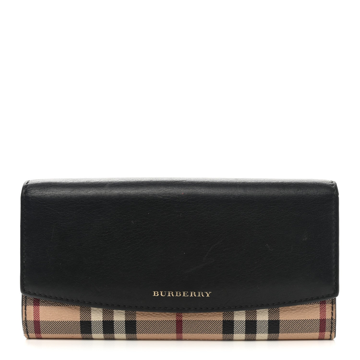 Burberry Calfskin Horseferry Check Porter Continental Wallet Black 1 of 9