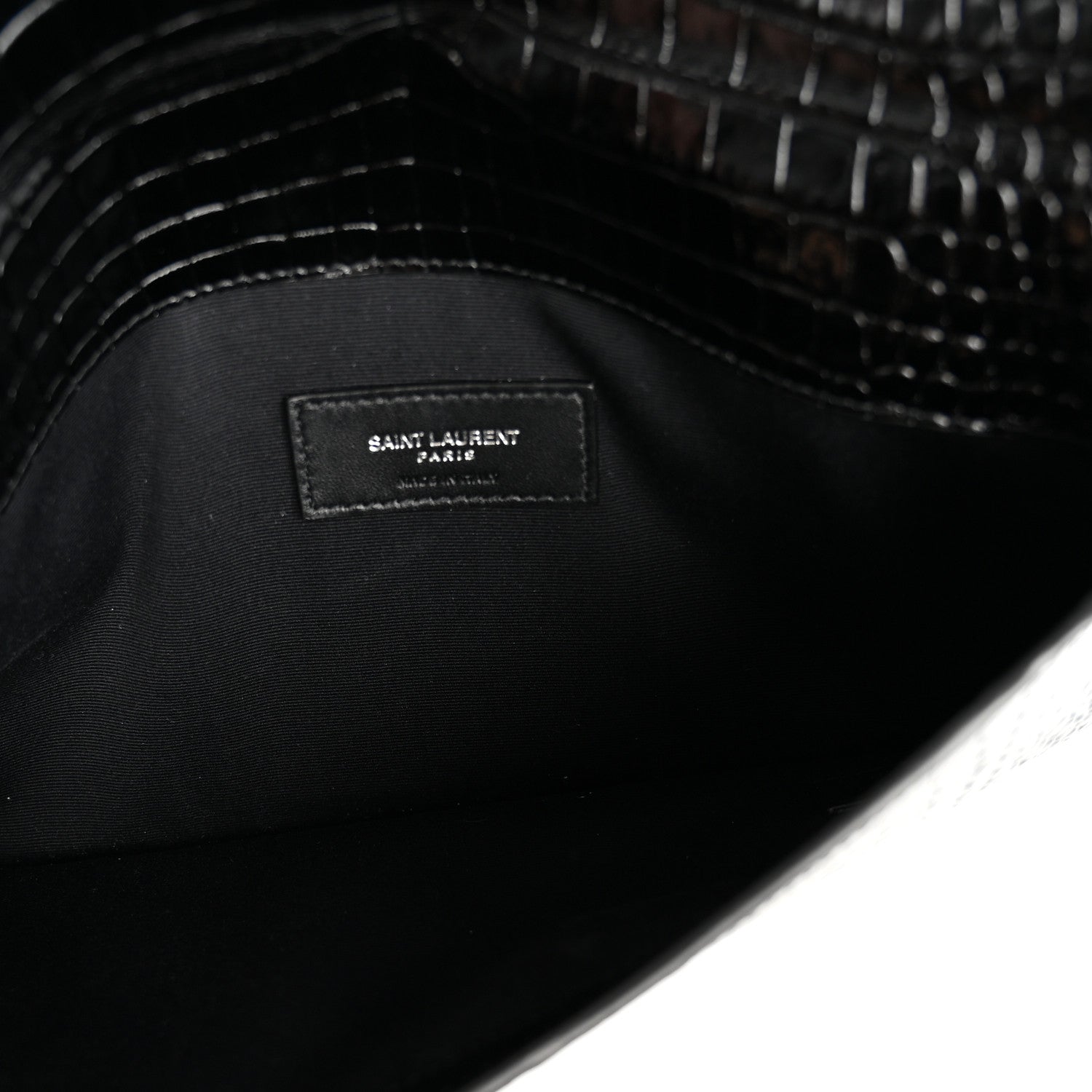 Saint Laurent Calfskin Crocodile Embossed Uptown Monogram Pouch Black 5 of 7