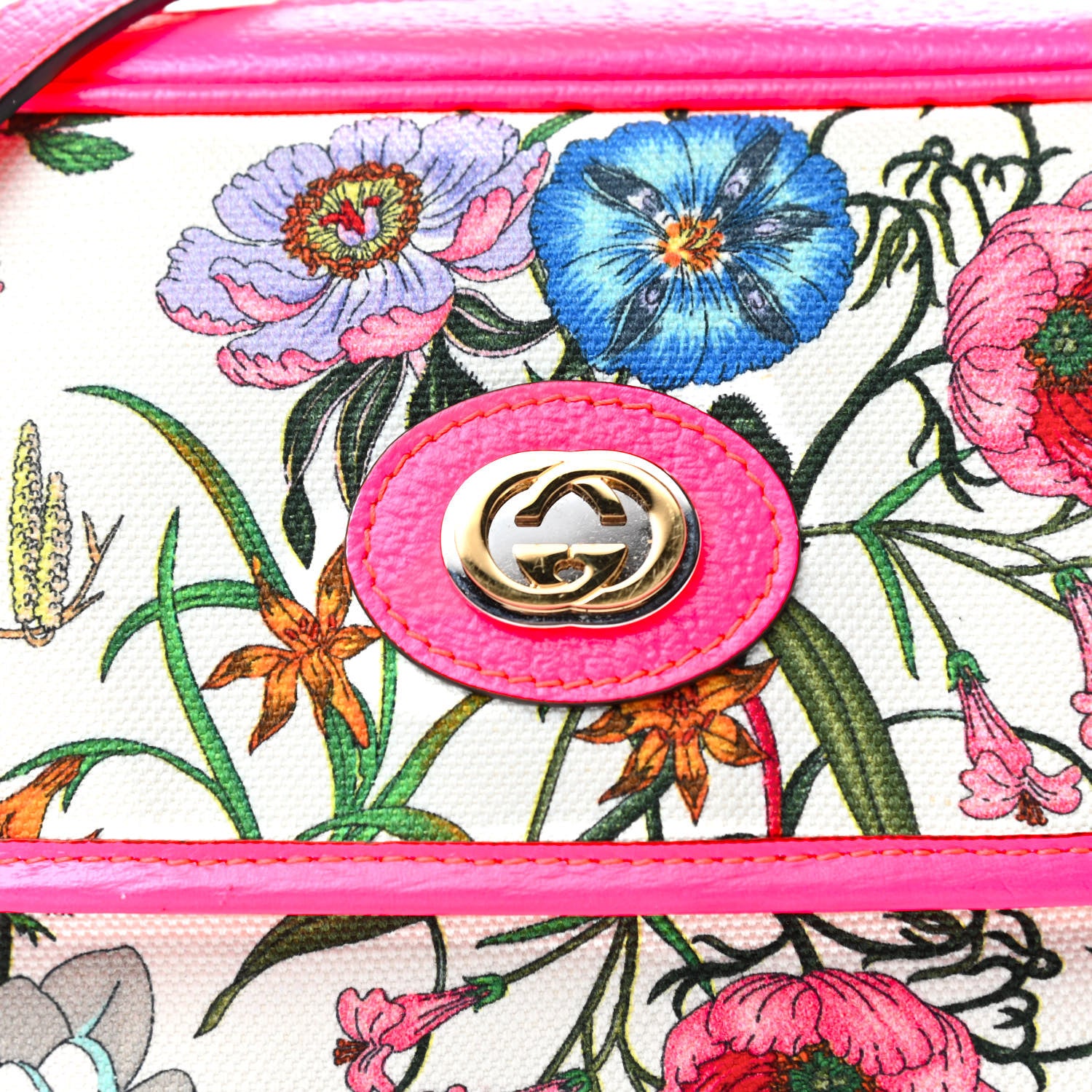 Gucci Canvas Flora Floral Shoulder Bag White Fuchsia Fluo 10 of 10