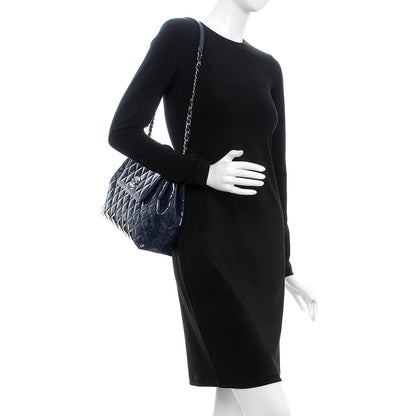 Chanel Patent Quilted Large Coco Shine Accordion Flap Dark Navy Blue 2 of 7