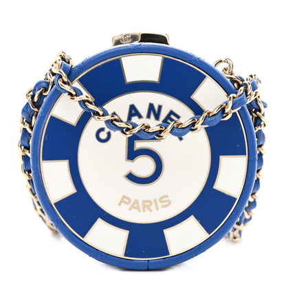 Chanel Lambskin Enamel Quilted Round Poker Chip Clutch With Chain Blue White 1 of 11