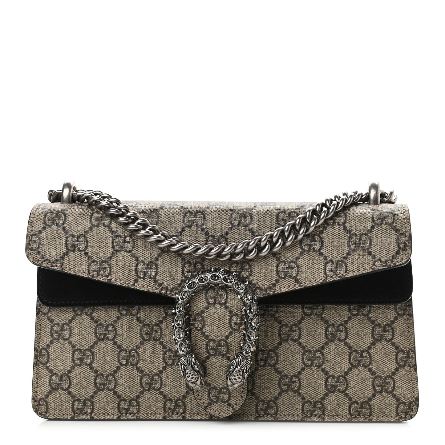 GG Supreme Monogram Suede Crystal Small Dionysus Shoulder Bag Beige Ebony Black