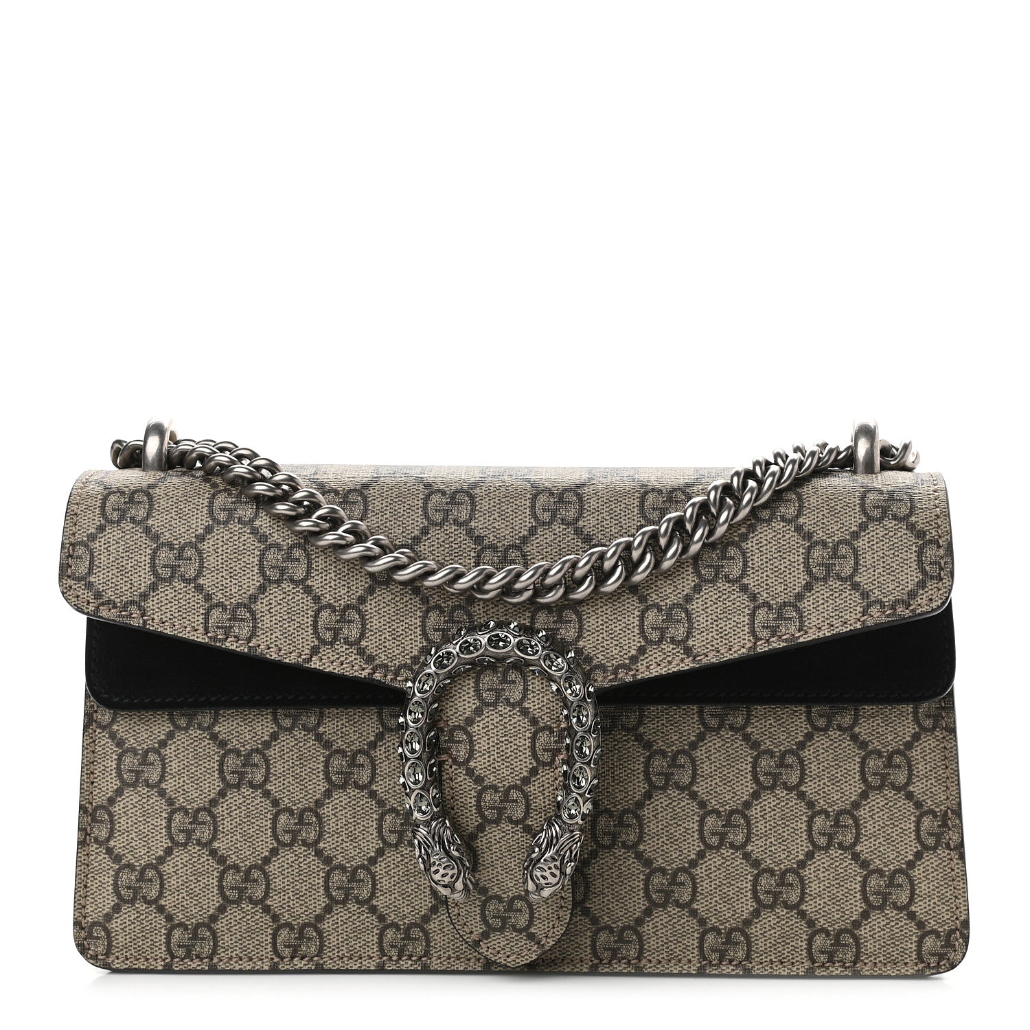 Gucci GG Supreme Monogram Suede Crystal Small Dionysus Shoulder Bag Beige Ebony Black 1 of 9