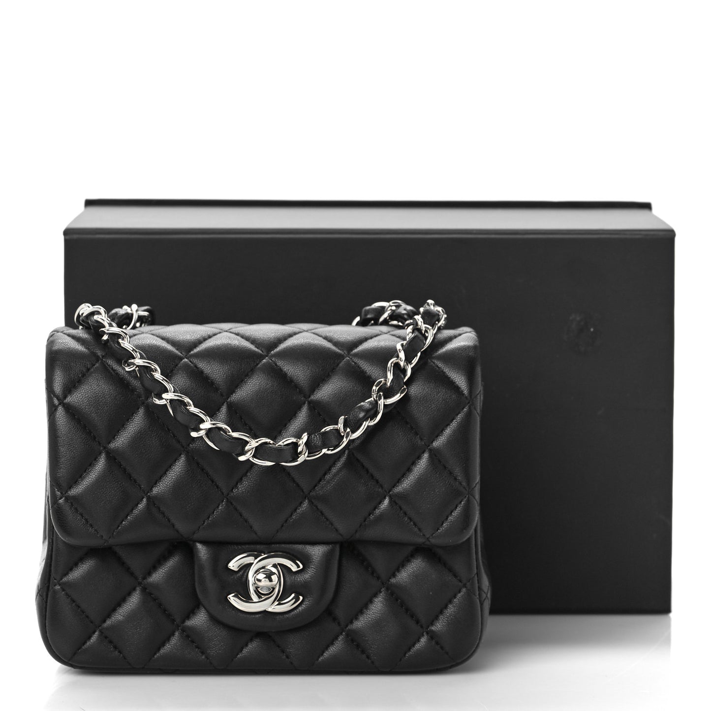 Lambskin Quilted Mini Square Flap Black